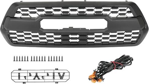Amber Lights Bumper Grille Assembly Fit for 2016-2023 Toyota Tacoma SR/SR5/TRD Bumper Mesh Grill Shell Front Upper Grill Accessories Matte Black W/4 LED Lights and Garnish Sensor W/O Letters in Kuwait