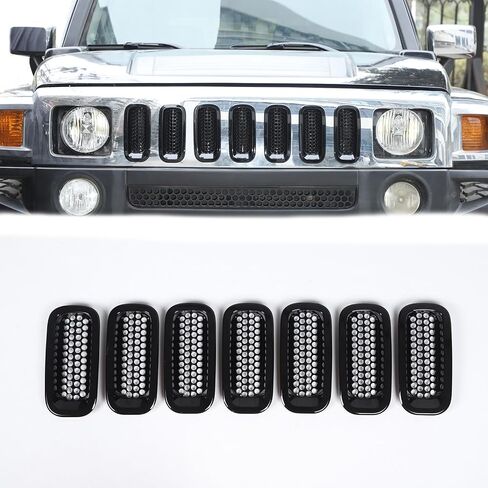PIUGILH Front Bumper Grill Inserts Mesh Cover Compatible with Hummer H3 2005-2009 Accesories ABS Front Bumper Bug Guard Grill Cover Trim, 7Pcs (Silver) in Kuwait