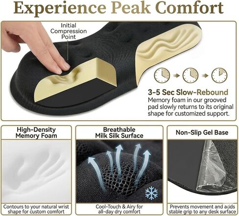 Ergonomic Memory Foam Mouse Wrist Rest Support Pad Cushion for Computer, Laptop, Office Work, PC Gaming - Massage Holes Design - Wrist Pain Relief (Black Mouse Wrist Rest) in Kuwait