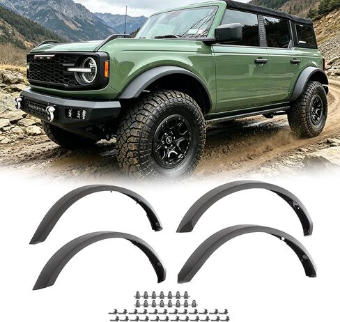 Sasquatch Fender Flares for 2021-2026 Ford Bronco 2/4 Door، 5.3 بوصة مجموعة حماية الحاجب ذات العجلات العريضة، مصبوب حقن PP أسود محكم، استبدال M-9164-BFK M2DZ-16268-AA، أمامي وخلفي 4 قطع in Kuwait