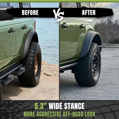 Sasquatch Fender Flares for 2021-2026 Ford Bronco 2/4 Door، 5.3 بوصة مجموعة حماية الحاجب ذات العجلات العريضة، مصبوب حقن PP أسود محكم، استبدال M-9164-BFK M2DZ-16268-AA، أمامي وخلفي 4 قطع in Kuwait