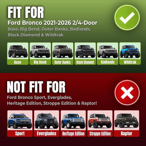 Sasquatch Fender Flares for 2021-2026 Ford Bronco 2/4 Door، 5.3 بوصة مجموعة حماية الحاجب ذات العجلات العريضة، مصبوب حقن PP أسود محكم، استبدال M-9164-BFK M2DZ-16268-AA، أمامي وخلفي 4 قطع in Kuwait