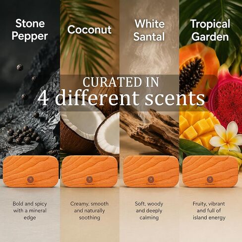 Car Air Freshener - Wood Air Freshener for Visor Clip - Long Lasting Car Odor Eliminator - Vehicle Scent Diffuser - (Coconut - Tropical Garden - Stone Pepper - White Santal, CLIP INCLUDED) in Saudi Arabia