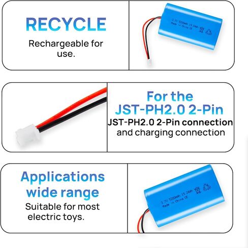 3.7V 5200mAh JST-PH 2.0 2-Pin Battery Rechargeable Battery 3.7-Volt Lithium Batteries for RC Toys Lighting, and DIY Projects in Kuwait