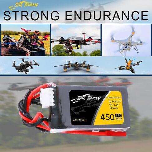 TATTU 450 مللي أمبير 11.1 فولت 3S1P بطارية ليبو 45C مع قابس JST لحجم صغير FPV E-flite Blade 180 CFX Torrent 110 Baby Hawk Micro 2 (1 قطعة) in Saudi Arabia