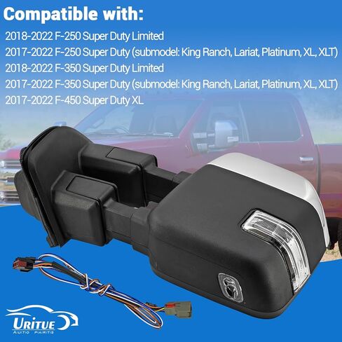 مرآة سحب جانبية للسائق الأيسر من الكروم تناسب Ford F250 F350 F450 2017-2022 تدعم BSM تدعم تعديل الطاقة ساخنة مع إشارة الانعطاف ودعم ضوء البركة دليل قابل للطي 12 دبابيس in Kuwait