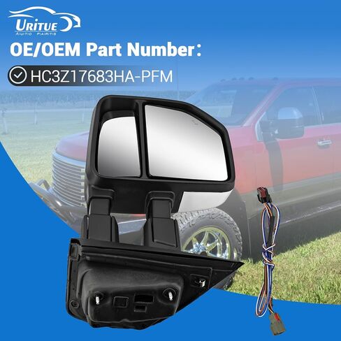 مرآة سحب جانبية للسائق الأيسر من الكروم تناسب Ford F250 F350 F450 2017-2022 تدعم BSM تدعم تعديل الطاقة ساخنة مع إشارة الانعطاف ودعم ضوء البركة دليل قابل للطي 12 دبابيس in Kuwait