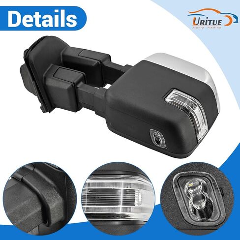 مرآة سحب جانبية للسائق الأيسر من الكروم تناسب Ford F250 F350 F450 2017-2022 تدعم BSM تدعم تعديل الطاقة ساخنة مع إشارة الانعطاف ودعم ضوء البركة دليل قابل للطي 12 دبابيس in Kuwait