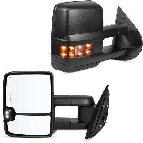 مرايا سحب Drive & Paasenger - متوافقة مع 2003-2006 Chevy Silverado GMC Sierra - مصباح تشغيل احتياطي لإشارة السهم الساخنة القابلة للتعديل - نسيج أسود in Kuwait