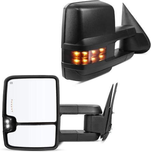 مرايا سحب Drive & Paasenger - متوافقة مع 2003-2006 Chevy Silverado GMC Sierra - مصباح تشغيل احتياطي لإشارة السهم الساخنة القابلة للتعديل - نسيج أسود in Kuwait