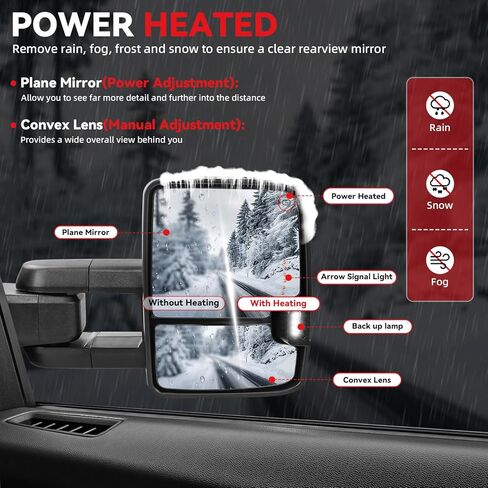 مرايا سحب Drive & Paasenger - متوافقة مع 2003-2006 Chevy Silverado GMC Sierra - مصباح تشغيل احتياطي لإشارة السهم الساخنة القابلة للتعديل - نسيج أسود in Kuwait