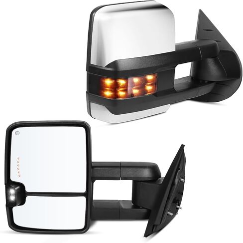 مرايا سحب Drive & Paasenger - متوافقة مع 2003-2006 Chevy Silverado GMC Sierra - مصباح تشغيل احتياطي لإشارة السهم الساخنة القابلة للتعديل - نسيج أسود in Kuwait
