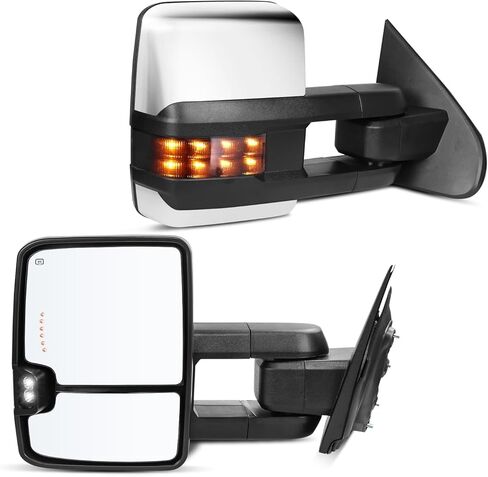 مرايا سحب Drive & Paasenger - متوافقة مع 2003-2006 Chevy Silverado GMC Sierra - مصباح تشغيل احتياطي لإشارة السهم الساخنة القابلة للتعديل - نسيج أسود in Kuwait