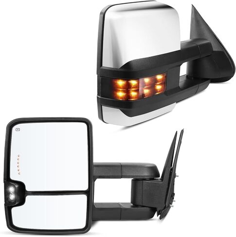 مرايا سحب Drive & Paasenger - متوافقة مع 2003-2006 Chevy Silverado GMC Sierra - مصباح تشغيل احتياطي لإشارة السهم الساخنة القابلة للتعديل - نسيج أسود in Kuwait