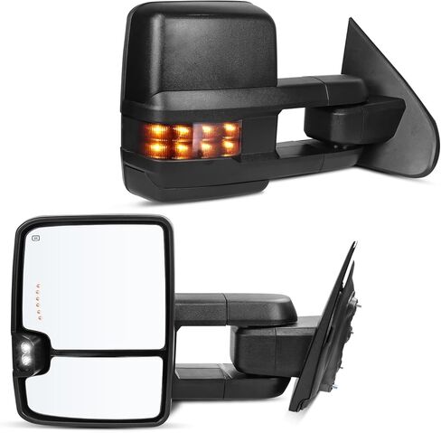 مرايا سحب Drive & Paasenger - متوافقة مع 2003-2006 Chevy Silverado GMC Sierra - مصباح تشغيل احتياطي لإشارة السهم الساخنة القابلة للتعديل - نسيج أسود in Kuwait