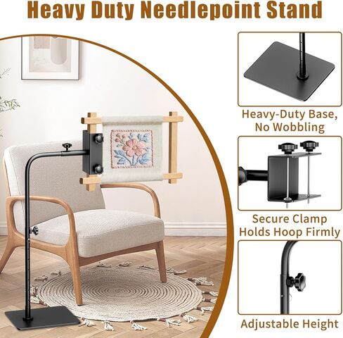 Workstand with Side Clamp for Lowery Stands, Heavy Duty Metal Needlepoint Stand, 360° Rotating & Height Adjustable Cross Stitch Floor Clampd for Embroidery, Punch Needle, Large Hoops in Saudi Arabia