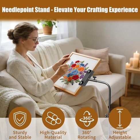 Workstand with Side Clamp for Lowery Stands, Heavy Duty Metal Needlepoint Stand, 360° Rotating & Height Adjustable Cross Stitch Floor Clampd for Embroidery, Punch Needle, Large Hoops in Saudi Arabia