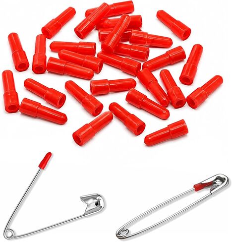 50 Pack Safety Pins Protection Caps - Universal Needle Tip Protector for Safety Pins for Clothes, Rubber Protective Covers for Large Brooch for Prevent Stabbing Skin(Red) in Saudi Arabia