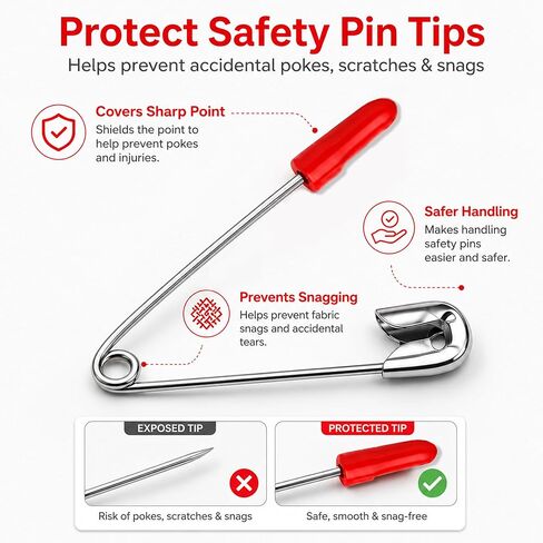 50 Pack Safety Pins Protection Caps - Universal Needle Tip Protector for Safety Pins for Clothes, Rubber Protective Covers for Large Brooch for Prevent Stabbing Skin(Red) in Saudi Arabia