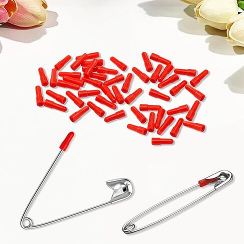 50 Pack Safety Pins Protection Caps - Universal Needle Tip Protector for Safety Pins for Clothes, Rubber Protective Covers for Large Brooch for Prevent Stabbing Skin(Red) in Saudi Arabia
