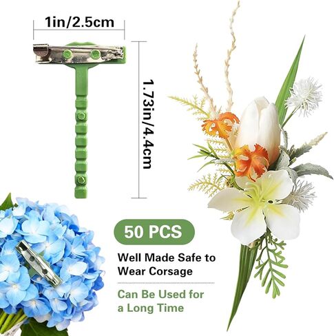 50 PCS T-Shaped Boutonniere Pins, Green Plastic Corsage Pins for Wedding Flowers, DIY Floral Arrangement Safety Pins with Metal Clasp for Prom, Graduation, Homecoming, 1.73" in Saudi Arabia