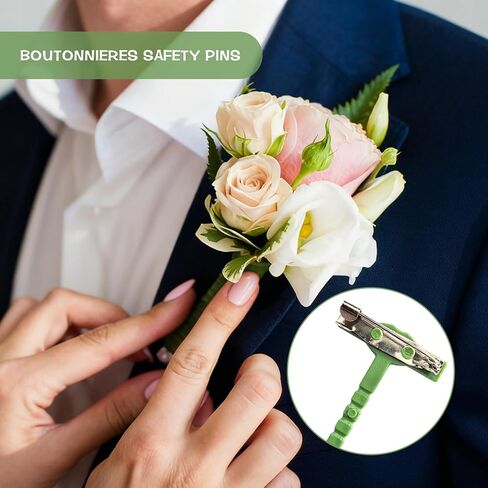 50 PCS T-Shaped Boutonniere Pins, Green Plastic Corsage Pins for Wedding Flowers, DIY Floral Arrangement Safety Pins with Metal Clasp for Prom, Graduation, Homecoming, 1.73" in Saudi Arabia