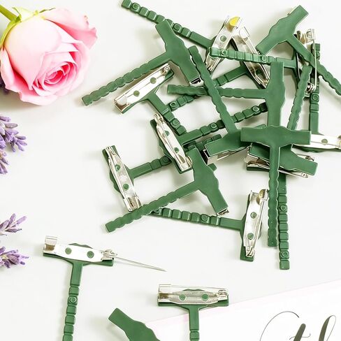 50 PCS T-Shaped Boutonniere Pins, Green Plastic Corsage Pins for Wedding Flowers, DIY Floral Arrangement Safety Pins with Metal Clasp for Prom, Graduation, Homecoming, 1.73" in Saudi Arabia