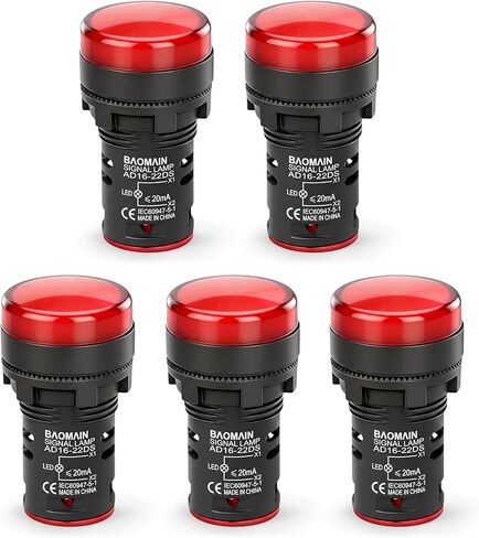 Baomain L22 AD16 Red 22mm 110V AC LED Pilot Panel Indicator Light Pack of 5 in Saudi Arabia