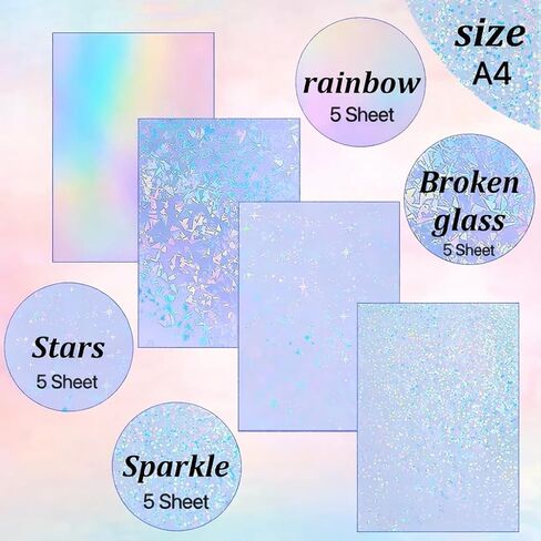 20 Holographic Stickers, A4 8.5"x11" Waterproof self-Adhesive Vinyl Overlay, Holographic Sticker Paper for Stickers, DIY Crafts, Labels, and Decals with Transparent Holographic Film in Saudi Arabia