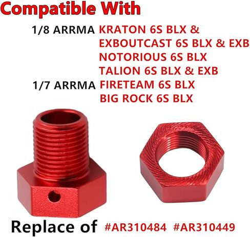 عجلة سبيكة 17 مم سداسية 5 مم ممتدة لـ ARRMA 6S 1/8 KRATON Typhon Outcast Notorious 6S 1/7 Fireteam/Big Rock/Limitless F1 جزء الترقية # AR310484# AR310449 (أحمر) in Kuwait