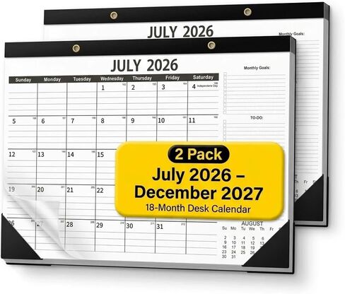 Desk Calendar 2026-2027 (2 Pack) - 18 Month Large Monthly Planner (July 2026 - Dec 2027), 17" x 12" Desktop Pad with Thick 120 GSM Paper, Two Calendars for School, Office & Gifting in Saudi Arabia