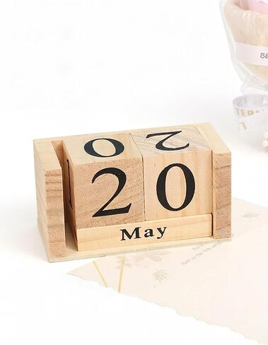 Wooden Perpetual Block Calendar for Desk, Rustic Farmhouse Office Decor, Wood Month Date Display Blocks, Desk Accessories in Kuwait