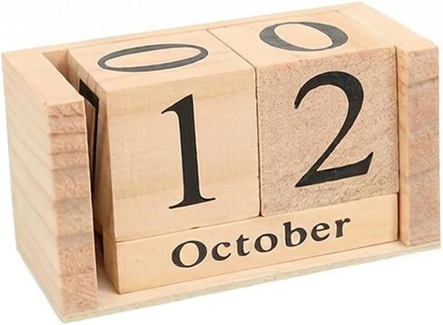 Wooden Perpetual Block Calendar for Desk, Rustic Farmhouse Office Decor, Wood Month Date Display Blocks, Desk Accessories in Kuwait