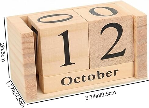 Wooden Perpetual Block Calendar for Desk, Rustic Farmhouse Office Decor, Wood Month Date Display Blocks, Desk Accessories in Kuwait