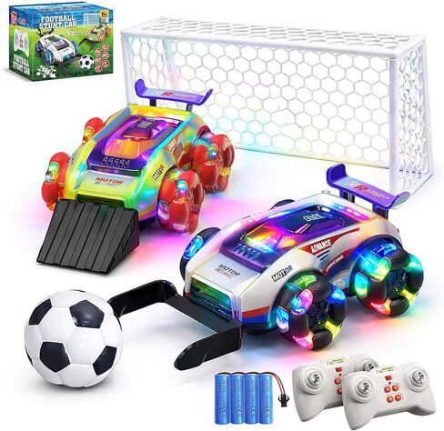 YESHIN Remote Control Football Stunt Car Set, World Cup 2026 Soccer RC Car Toy with LED Lights & Music, Goal & Ball, Dual Player Battle 360° Drift Wheels RC Car Gift for Boys Girls Age 6+ (2 Pack) in Saudi Arabia