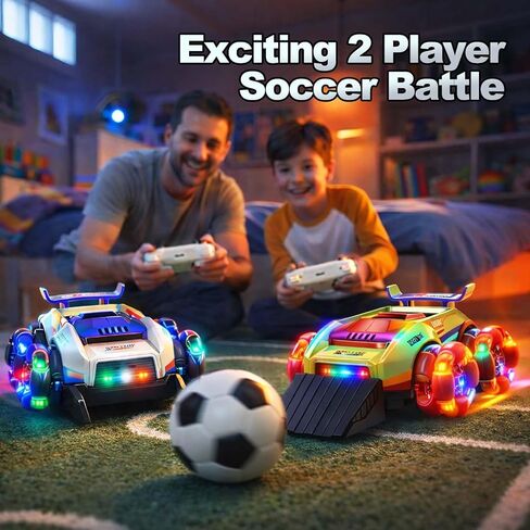 YESHIN Remote Control Football Stunt Car Set, World Cup 2026 Soccer RC Car Toy with LED Lights & Music, Goal & Ball, Dual Player Battle 360° Drift Wheels RC Car Gift for Boys Girls Age 6+ (2 Pack) in Saudi Arabia