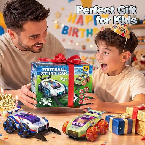 YESHIN Remote Control Football Stunt Car Set, World Cup 2026 Soccer RC Car Toy with LED Lights & Music, Goal & Ball, Dual Player Battle 360° Drift Wheels RC Car Gift for Boys Girls Age 6+ (2 Pack) in Saudi Arabia