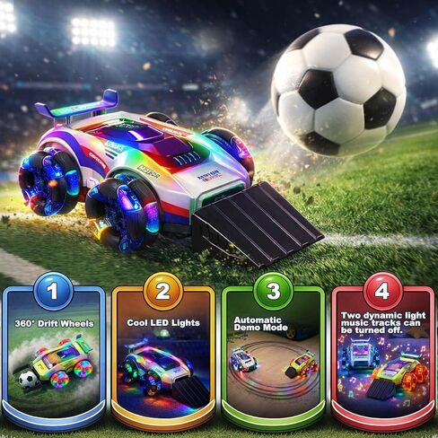 YESHIN Remote Control Football Stunt Car Set, World Cup 2026 Soccer RC Car Toy with LED Lights & Music, Goal & Ball, Dual Player Battle 360° Drift Wheels RC Car Gift for Boys Girls Age 6+ (2 Pack) in Saudi Arabia