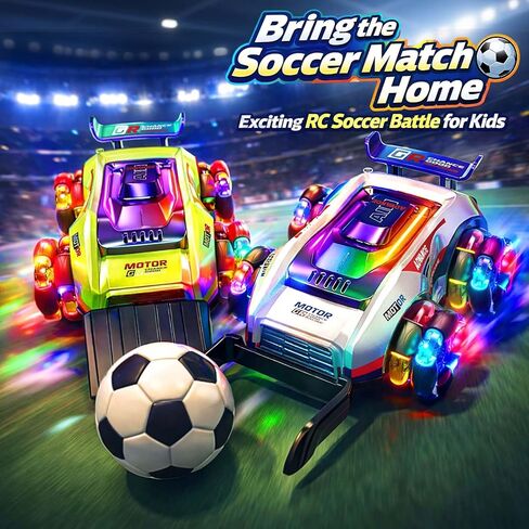 YESHIN Remote Control Football Stunt Car Set, World Cup 2026 Soccer RC Car Toy with LED Lights & Music, Goal & Ball, Dual Player Battle 360° Drift Wheels RC Car Gift for Boys Girls Age 6+ (2 Pack) in Saudi Arabia