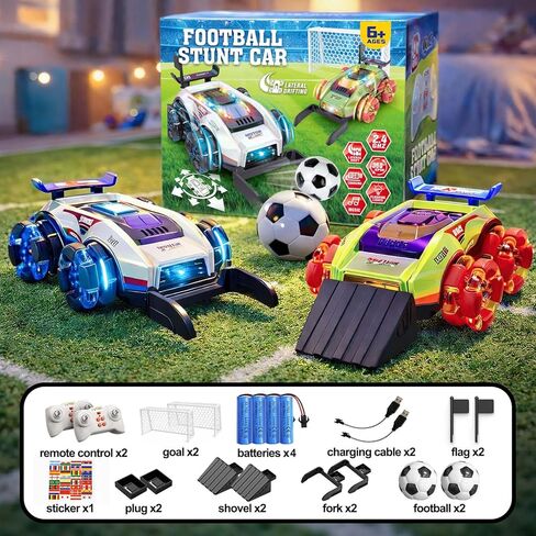 YESHIN Remote Control Football Stunt Car Set, World Cup 2026 Soccer RC Car Toy with LED Lights & Music, Goal & Ball, Dual Player Battle 360° Drift Wheels RC Car Gift for Boys Girls Age 6+ (2 Pack) in Saudi Arabia