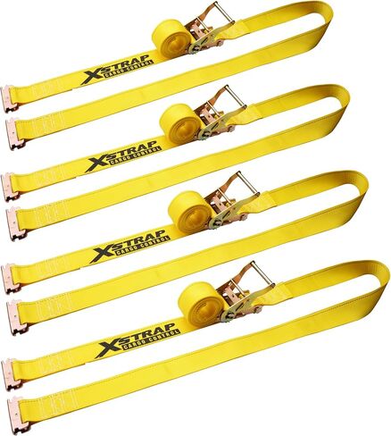 XSTRAP STANDARD 4 Pack E-Track Ratchet Straps 2" x16', 4400 LBS Break Strength Interior Van Solution Heavy Duty Tie Down Strap for Moving, Truck, Trailers, Motorcycles, Kayaks, Car Roof, Black in Kuwait