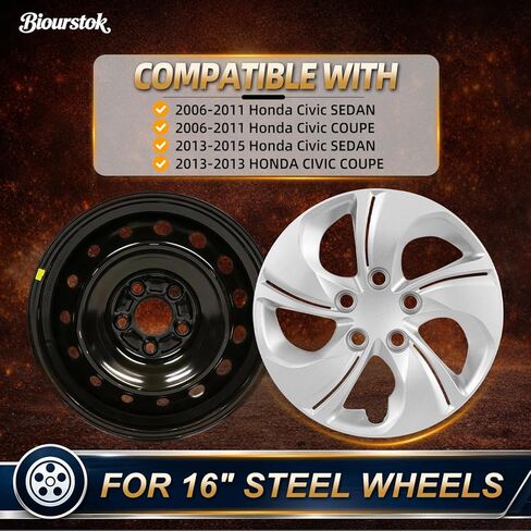 أغطية عجلات Hubcap مقاس 15 بوصة متوافقة مع Honda Civic Sedan 2013-2015 وHonda Civic Coupe 2013، أغطية حافة العجلات مثبتة بمسامير للعجلات الفولاذية، لمسة نهائية فضية ممتازة، مجموعة من 4 قطع in Kuwait