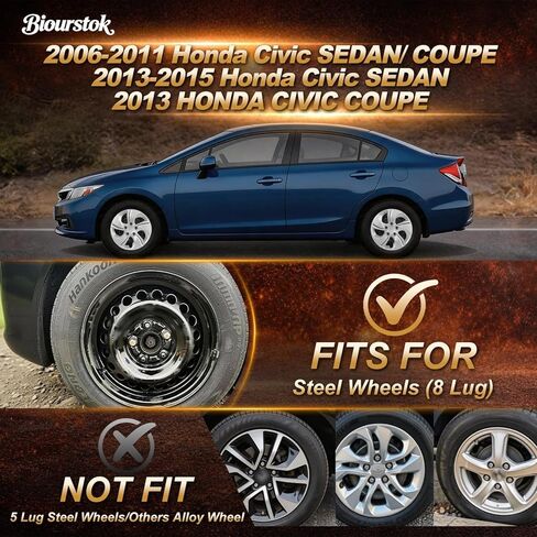 أغطية عجلات Hubcap مقاس 15 بوصة متوافقة مع Honda Civic Sedan 2013-2015 وHonda Civic Coupe 2013، أغطية حافة العجلات مثبتة بمسامير للعجلات الفولاذية، لمسة نهائية فضية ممتازة، مجموعة من 4 قطع in Kuwait