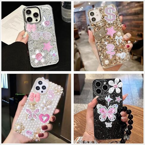 Junk Case Charms,Pink Kawaii Bow Phone Cases Kit,Silver Butterfly Charm for Junk Socks,Bling Flat Back Big Charms,3D Heart Star Flower Phones Case Char Flatback Rhinestone for Customizing DIY Craft Accessories in Saudi Arabia