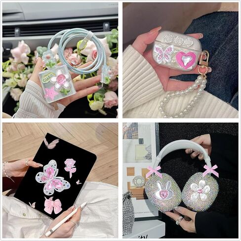 Junk Case Charms,Pink Kawaii Bow Phone Cases Kit,Silver Butterfly Charm for Junk Socks,Bling Flat Back Big Charms,3D Heart Star Flower Phones Case Char Flatback Rhinestone for Customizing DIY Craft Accessories in Saudi Arabia