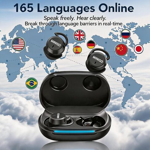 سماعات أذن للترجمة من MINISO MS217، 2026 سماعات أذن جديدة للترجمة AI 165 لغة في الوقت الحقيقي، Audifonos Traductores Inglés Español، ترجمة وسادات الأذن لتعلم السفر in Kuwait