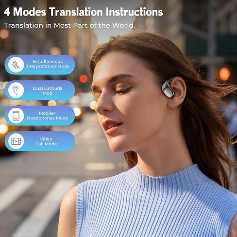 سماعات أذن للترجمة بتقنية الذكاء الاصطناعي في الوقت الحقيقي، مترجم للغة الإنجليزية، جهاز ترجمة للعمل لمدة 40 ساعة، سماعات أذن لمترجم 156 لغة، مترجمات صوتية للسفر/العمل/الاجتماعات/سماعات الرأس للتعلم in Kuwait