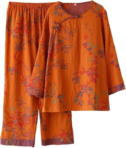 PRINCESS BRIDE Cotton Women Pajamas Set Frog Button Pjs Set Long Shirt Pant Crew Neck Casual Lounge Set Lightweight Sleepwear in Saudi Arabia
