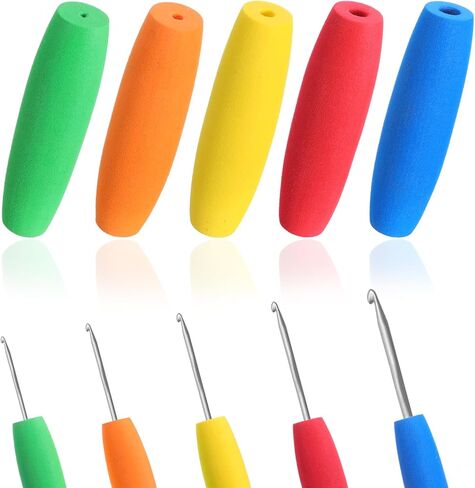 Hadnves 5 Pcs Crochet Hook Grips No Cut Utensils Tools Padding Multi-Size Ergonomic Handle Attachment Soft Foam Tubing Knitting Accessories for Elderly Disabled Handicapped Arthritic in Kuwait