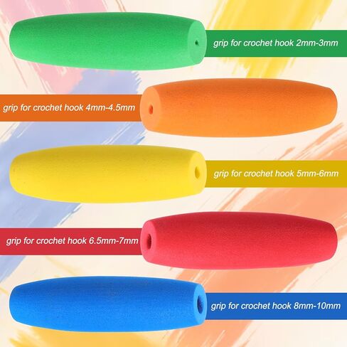 Hadnves 5 Pcs Crochet Hook Grips No Cut Utensils Tools Padding Multi-Size Ergonomic Handle Attachment Soft Foam Tubing Knitting Accessories for Elderly Disabled Handicapped Arthritic in Kuwait